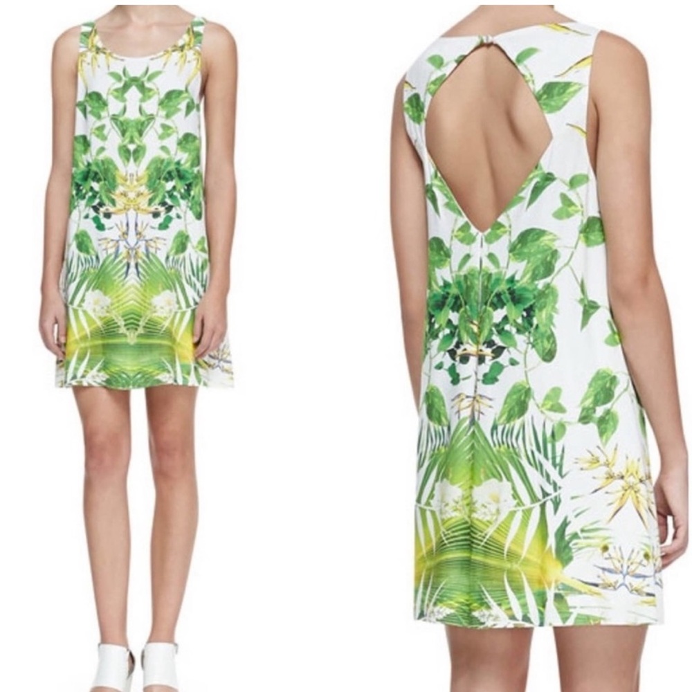 Alice + Olivia Trina Tropical Cutout Back Swing Shift Abstract Print Dress